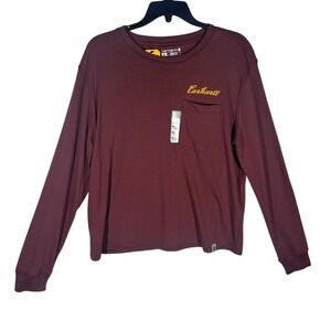 Carhartt Loose Fit Lightweight LS Graphic Script T-Shirt Women's Medium Burgundy